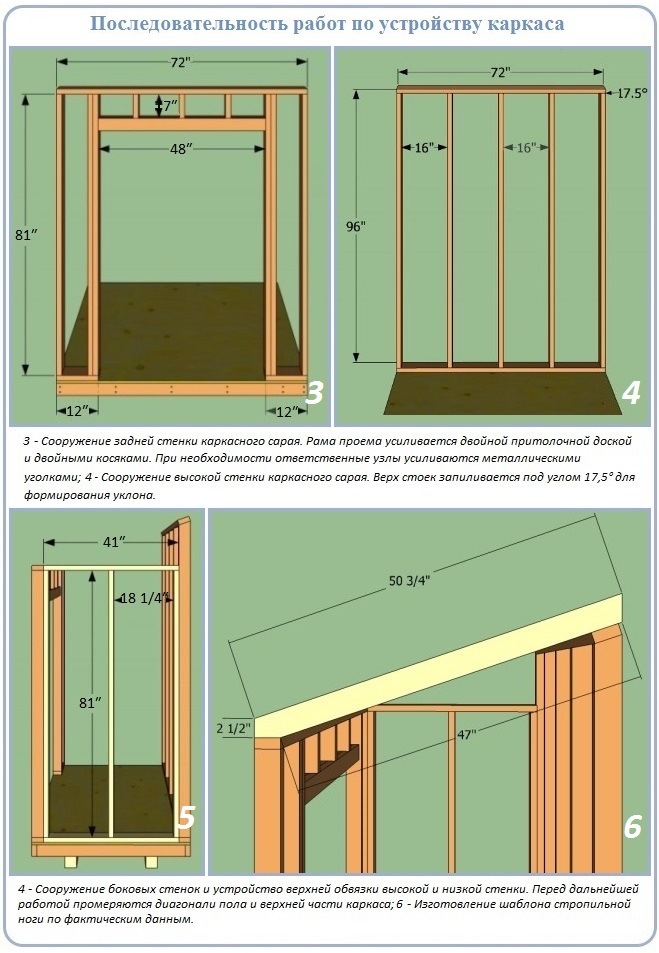 Как построить стены каркасного сарая с односкатной крышей