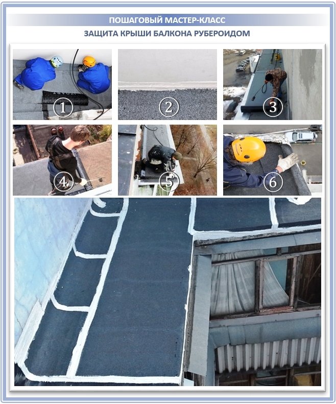 Защита крыши балкона рубероидом и его аналогами